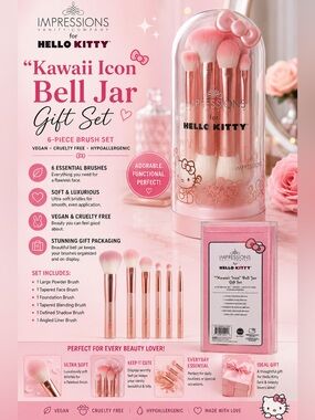 Hello Kitty Pink Kawaii Bell Jar Brush Set